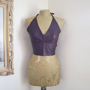 Y2K Vintage Illia Genuine Brown Leather Halter Top Boho Western Festival Size 4